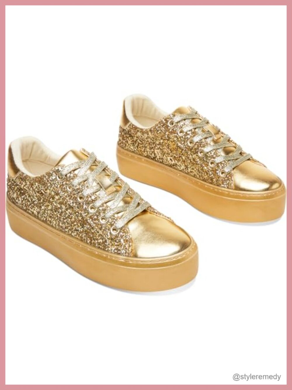 Glitter Platform Lace-Up Sneakers Women's Chunky Low-Top Walking Shoes